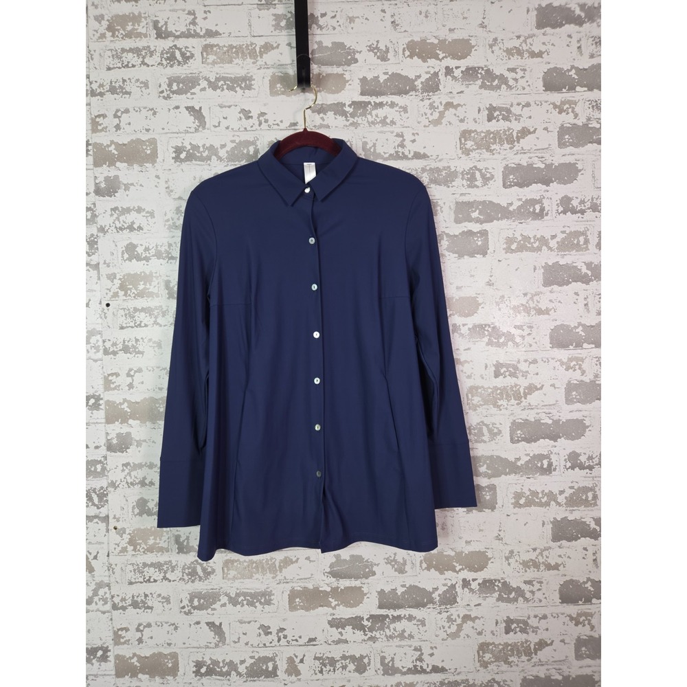 Marla Wynne Button Up Pleated Tunic Top Blue Size XS Oversized Office Preppy